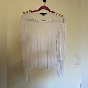 Veronica Beard White Pima Cotton Scoop Long Sleeve Gold Buttons Medium FLAWED